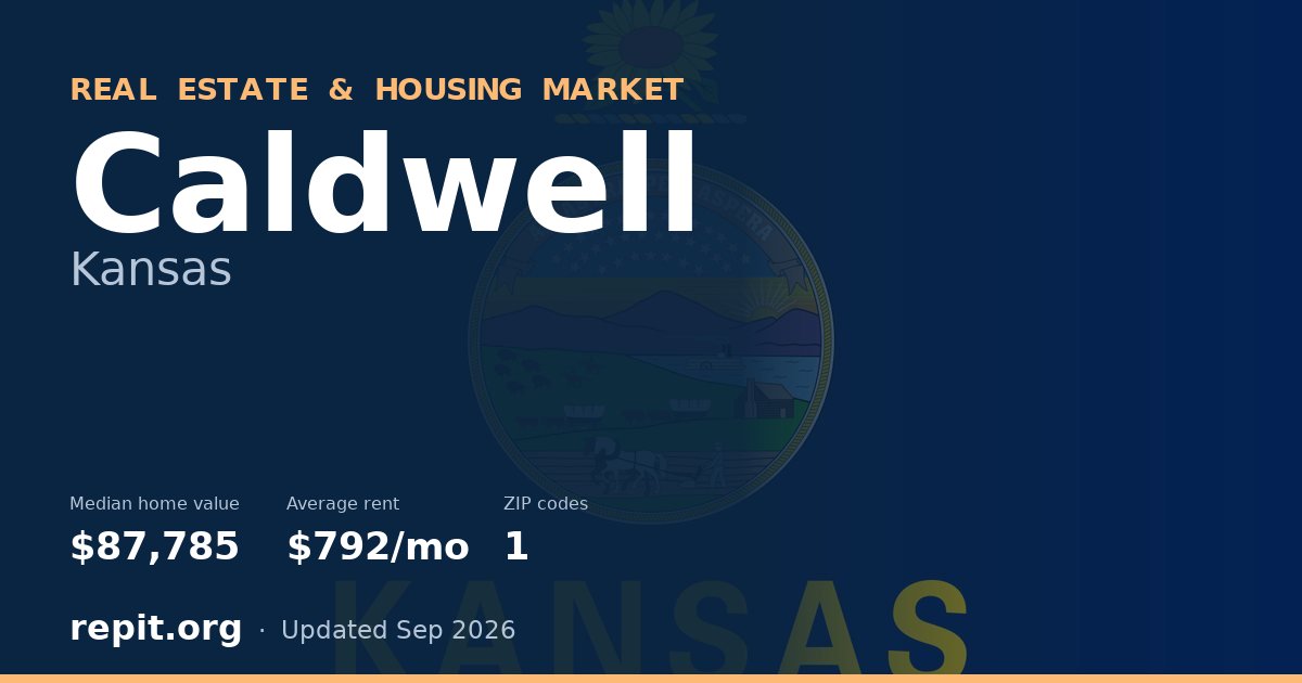 Caldwell, KS real estate and housing market — median home value $87,785, average rent $792/mo, 1 ZIP code