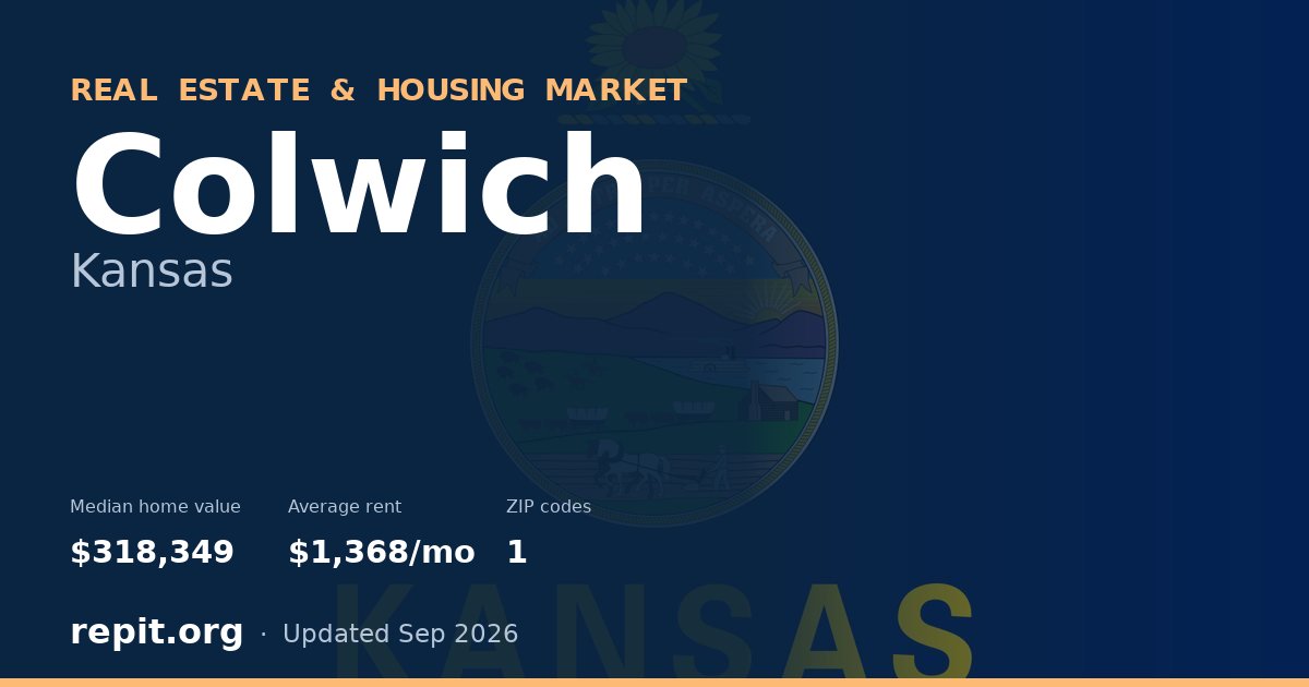 Colwich, KS real estate and housing market — median home value $318,349, average rent $1,368/mo, 1 ZIP code