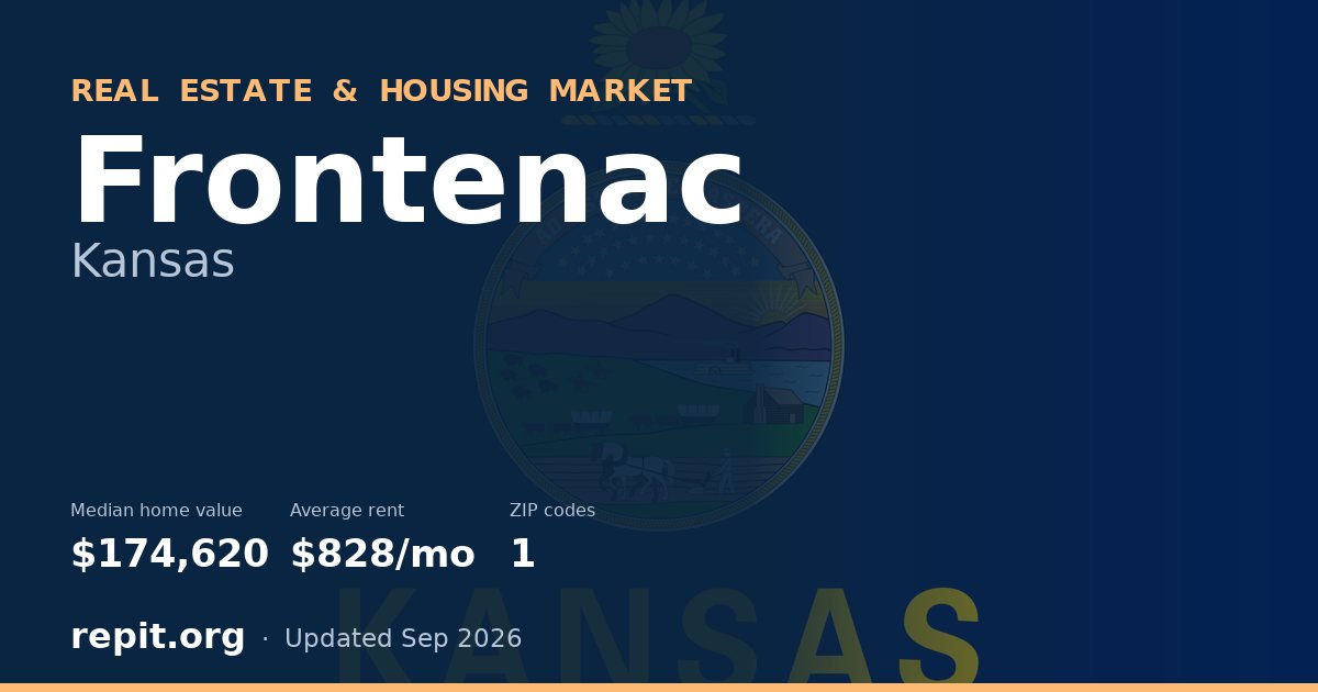 Frontenac, KS real estate and housing market — median home value $174,620, average rent $828/mo, 1 ZIP code