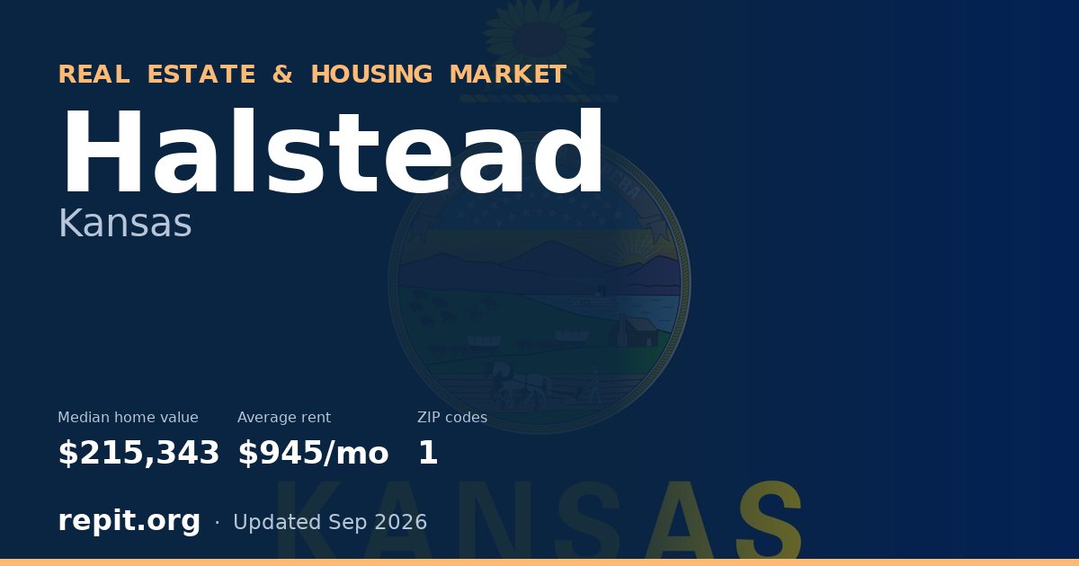 Halstead, KS real estate and housing market — median home value $215,343, average rent $945/mo, 1 ZIP code