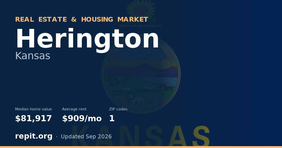 Herington, KS real estate and housing market — median home value $81,917, average rent $909/mo, 1 ZIP code