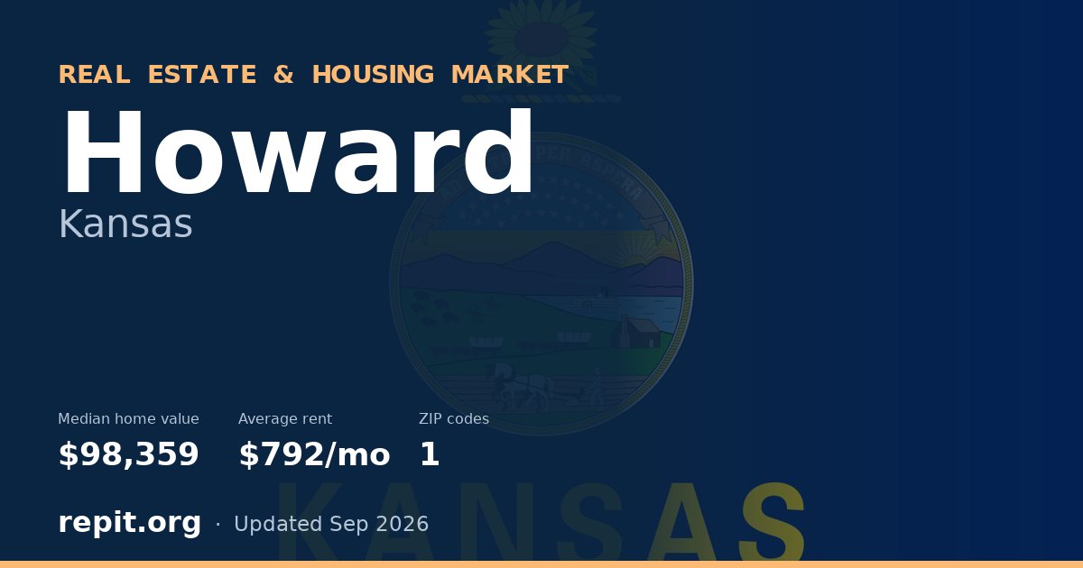 Howard, KS real estate and housing market — median home value $98,359, average rent $792/mo, 1 ZIP code