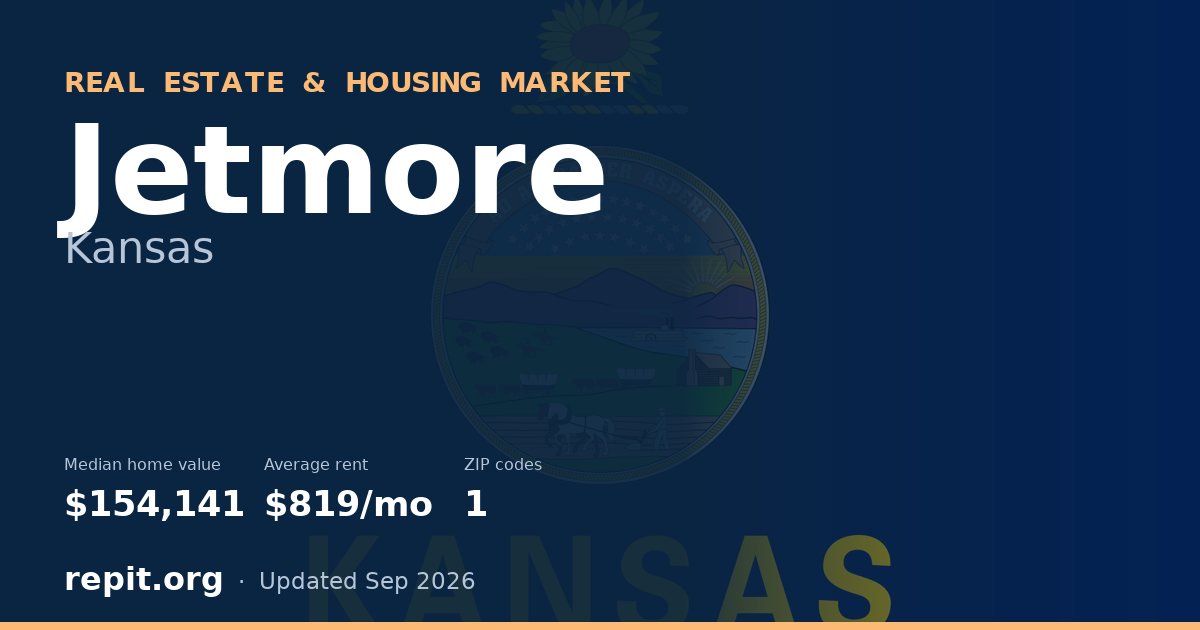 Jetmore, KS real estate and housing market — median home value $154,141, average rent $819/mo, 1 ZIP code