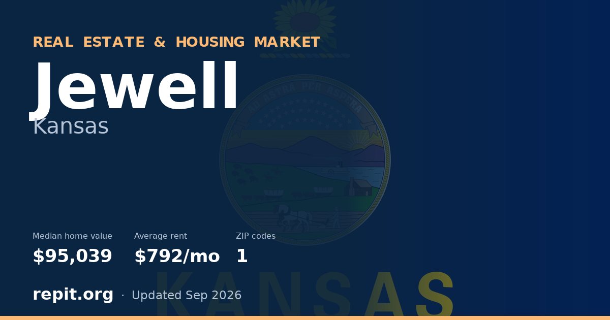 Jewell, KS real estate and housing market — median home value $95,039, average rent $792/mo, 1 ZIP code