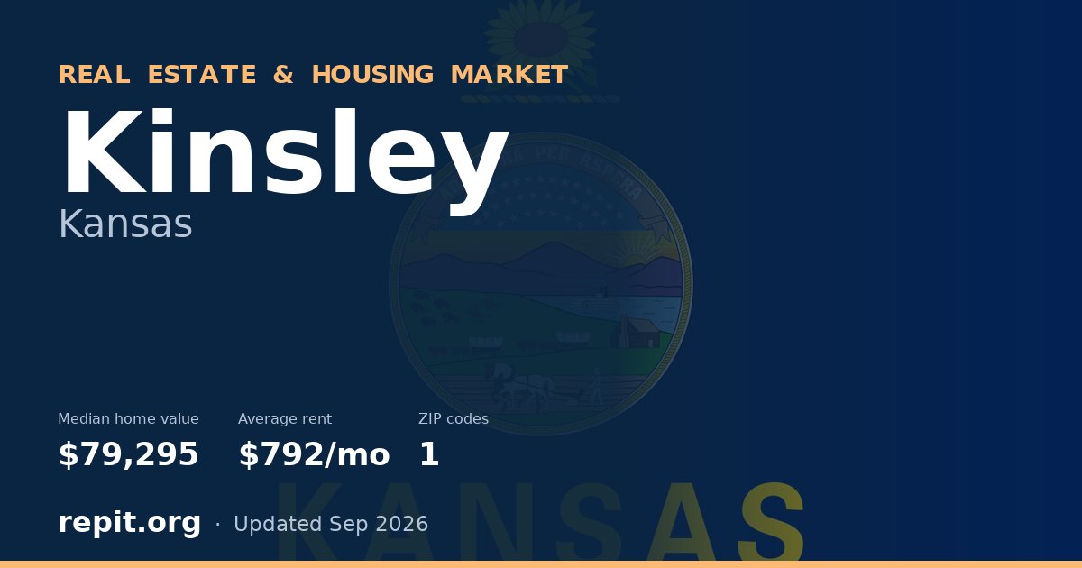 Kinsley, KS real estate and housing market — median home value $79,295, average rent $792/mo, 1 ZIP code