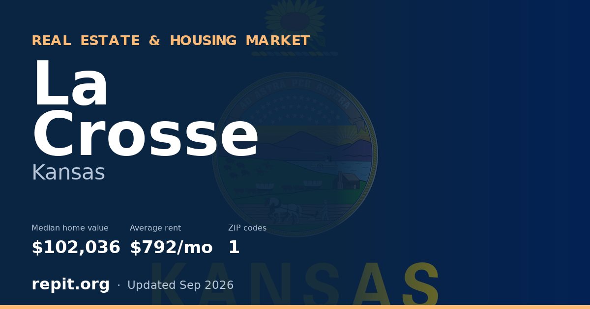 La Crosse, KS real estate and housing market — median home value $102,036, average rent $792/mo, 1 ZIP code