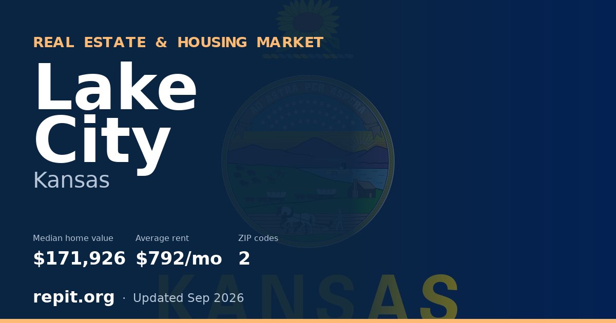 Lake City, KS real estate and housing market — median home value $171,926, average rent $792/mo, 2 ZIP codes