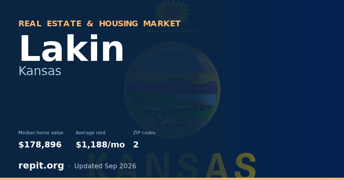 Lakin, KS real estate and housing market — median home value $178,896, average rent $1,188/mo, 2 ZIP codes