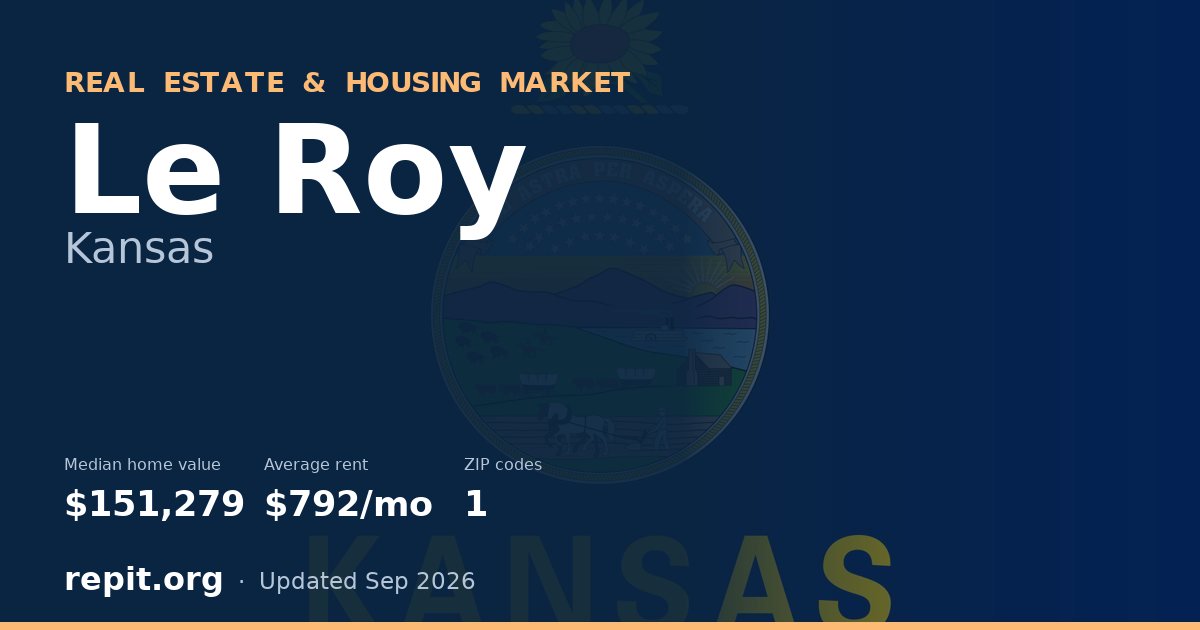 Le Roy, KS real estate and housing market — median home value $151,279, average rent $792/mo, 1 ZIP code