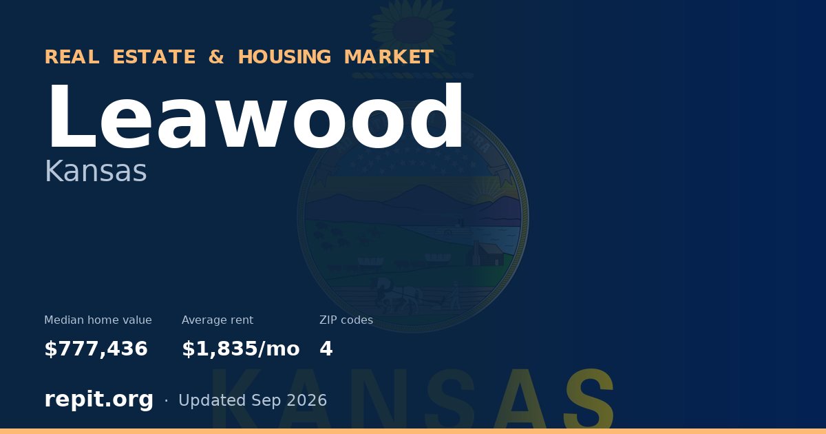 Leawood, KS real estate and housing market — median home value $777,436, average rent $1,835/mo, 4 ZIP codes