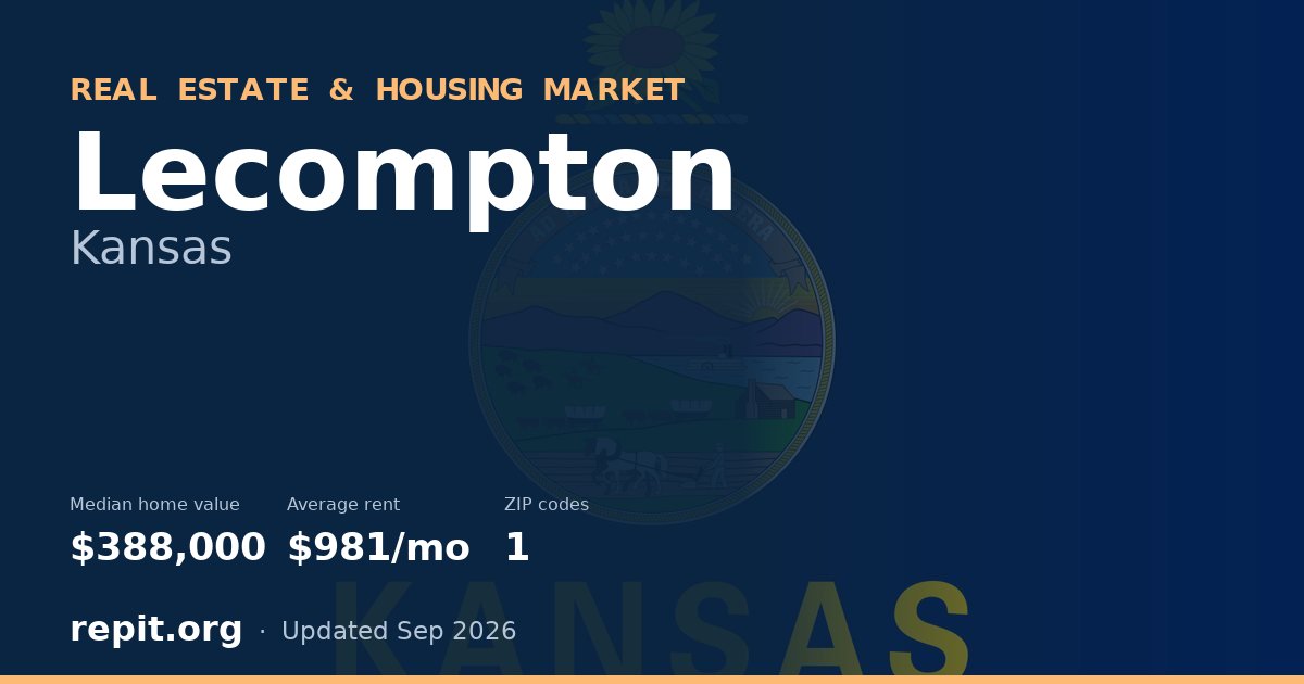 Lecompton, KS real estate and housing market — median home value $388,000, average rent $981/mo, 1 ZIP code