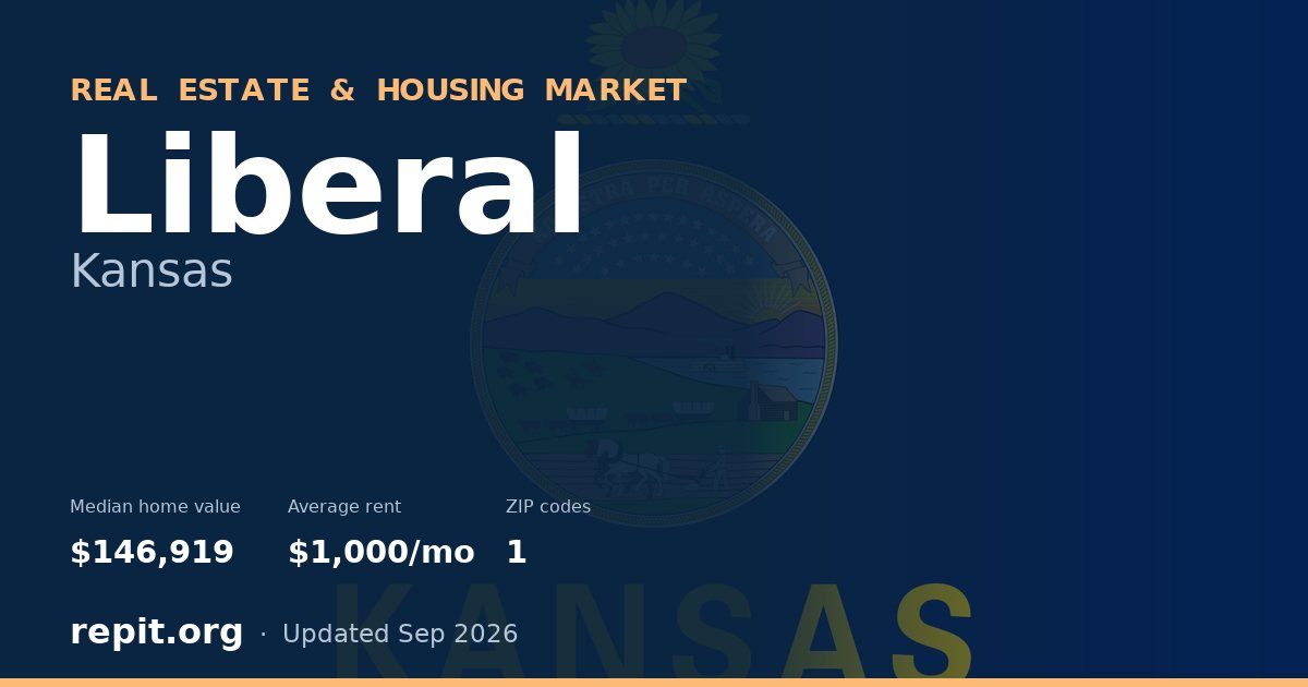 Liberal, KS real estate and housing market — median home value $146,919, average rent $1,000/mo, 1 ZIP code