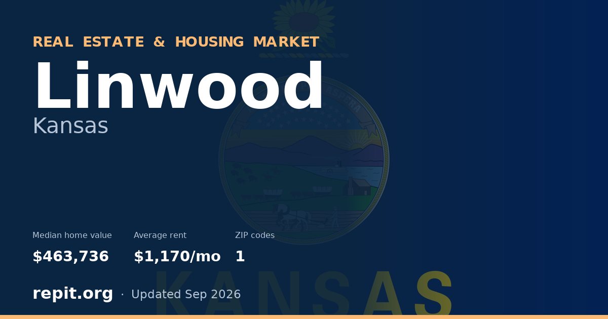 Linwood, KS real estate and housing market — median home value $463,736, average rent $1,170/mo, 1 ZIP code