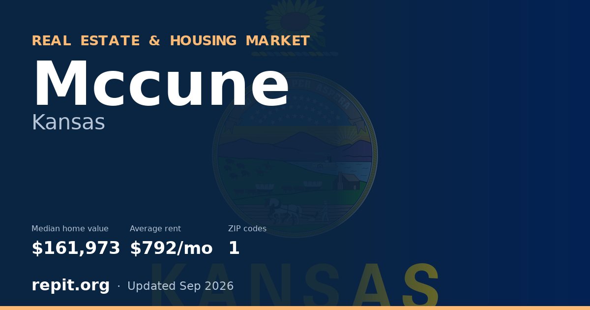 Mccune, KS real estate and housing market — median home value $161,973, average rent $792/mo, 1 ZIP code