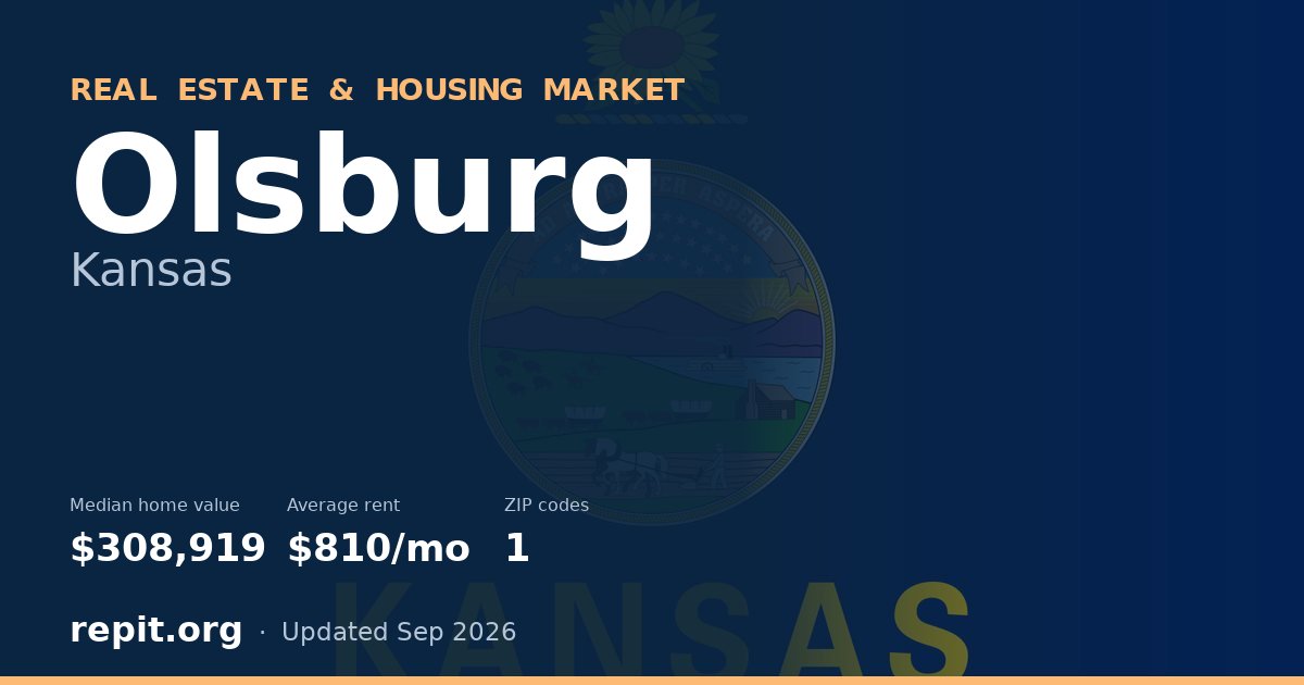 Olsburg, KS real estate and housing market — median home value $308,919, average rent $810/mo, 1 ZIP code