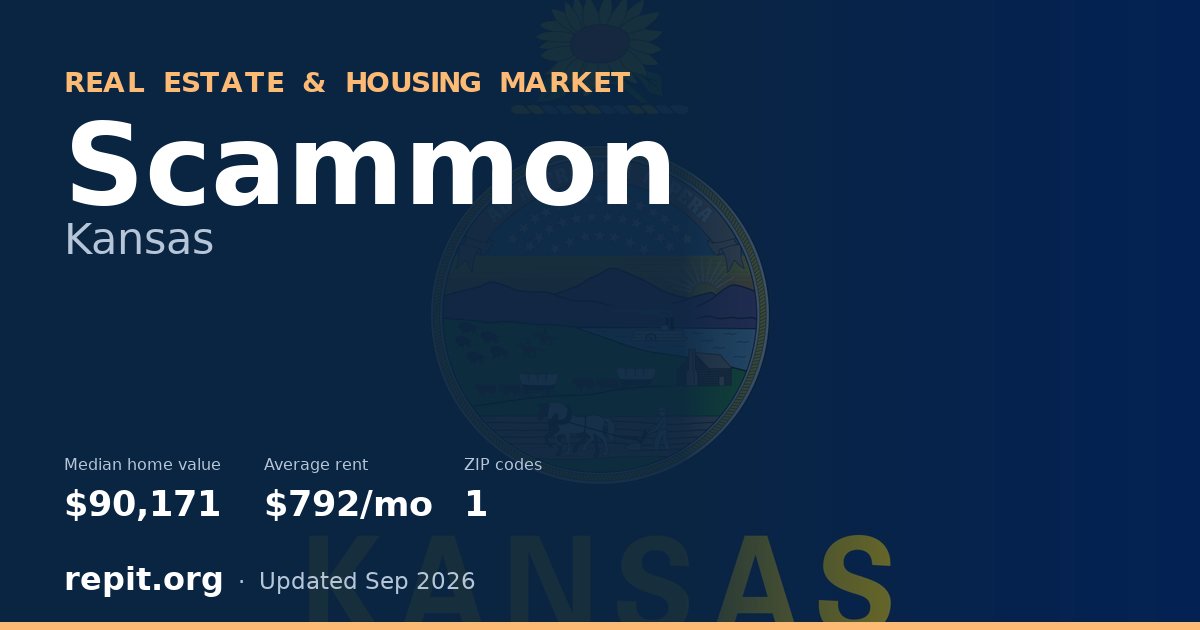 Scammon, KS real estate and housing market — median home value $90,171, average rent $792/mo, 1 ZIP code
