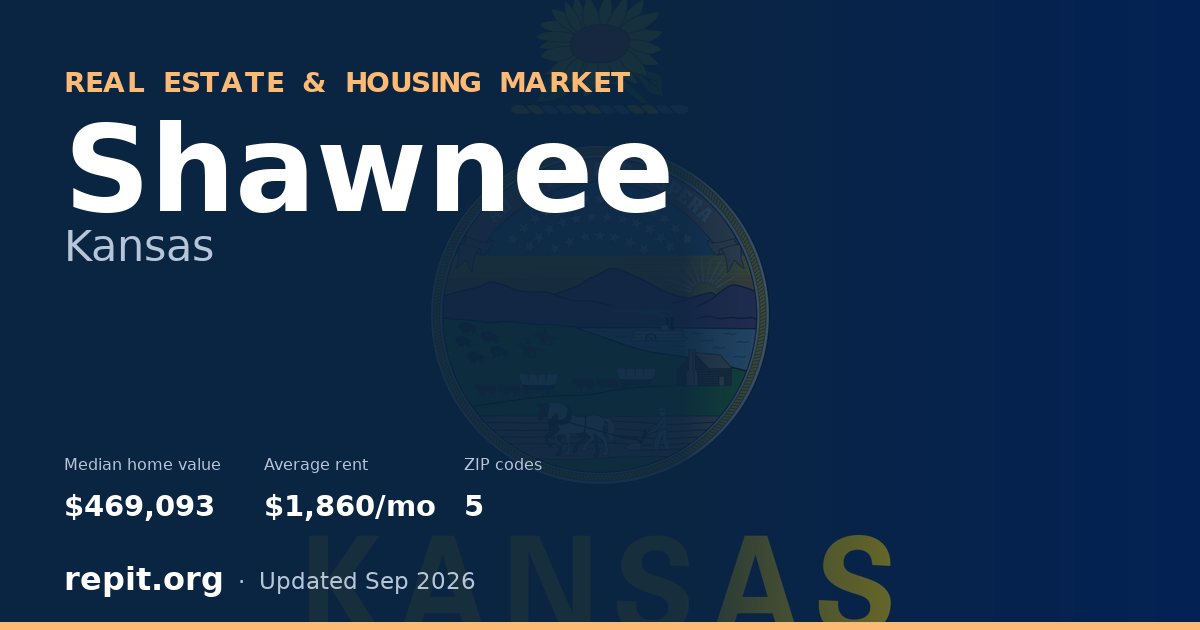 Shawnee, KS real estate and housing market — median home value $469,093, average rent $1,860/mo, 5 ZIP codes