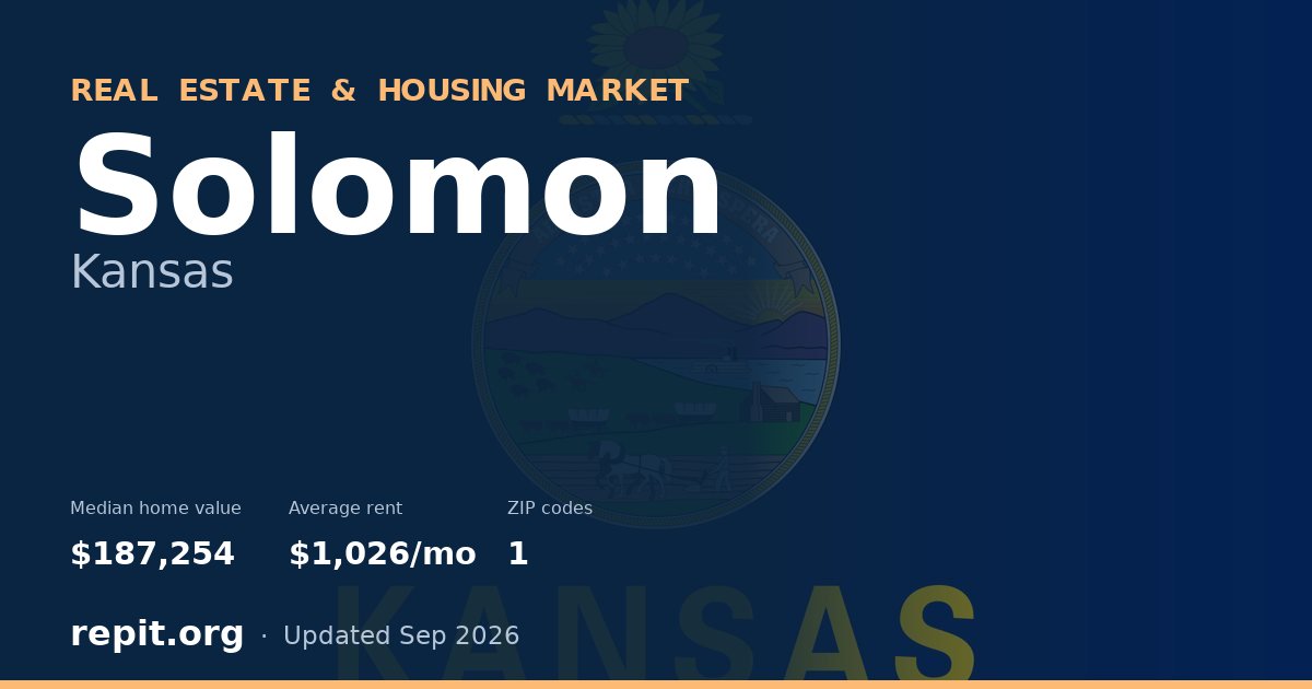 Solomon, KS real estate and housing market — median home value $187,254, average rent $1,026/mo, 1 ZIP code