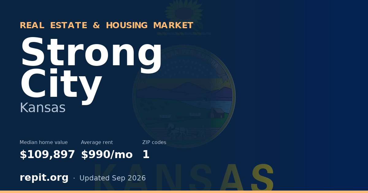 Strong City, KS real estate and housing market — median home value $109,897, average rent $990/mo, 1 ZIP code