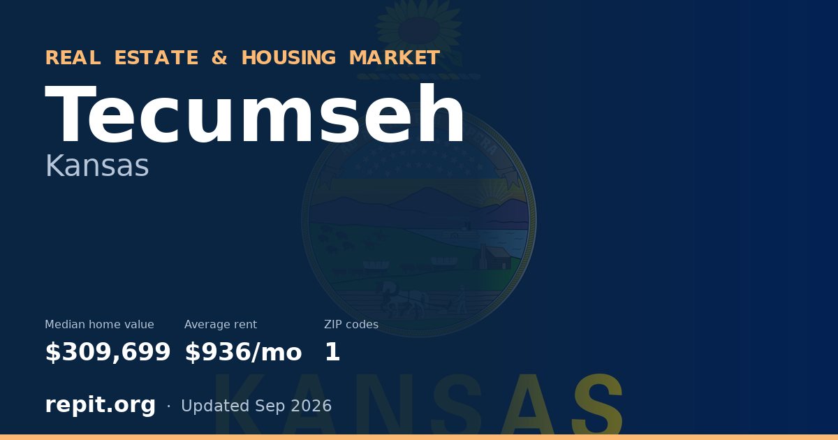 Tecumseh, KS real estate and housing market — median home value $309,699, average rent $936/mo, 1 ZIP code