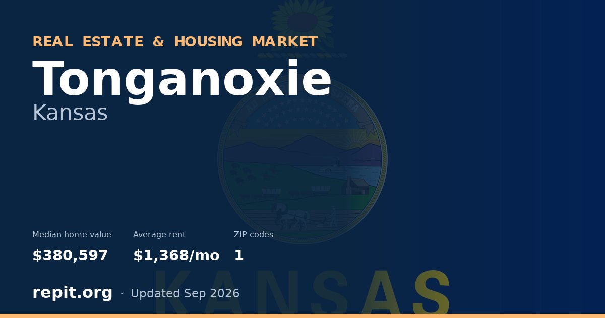 Tonganoxie, KS real estate and housing market — median home value $380,597, average rent $1,368/mo, 1 ZIP code
