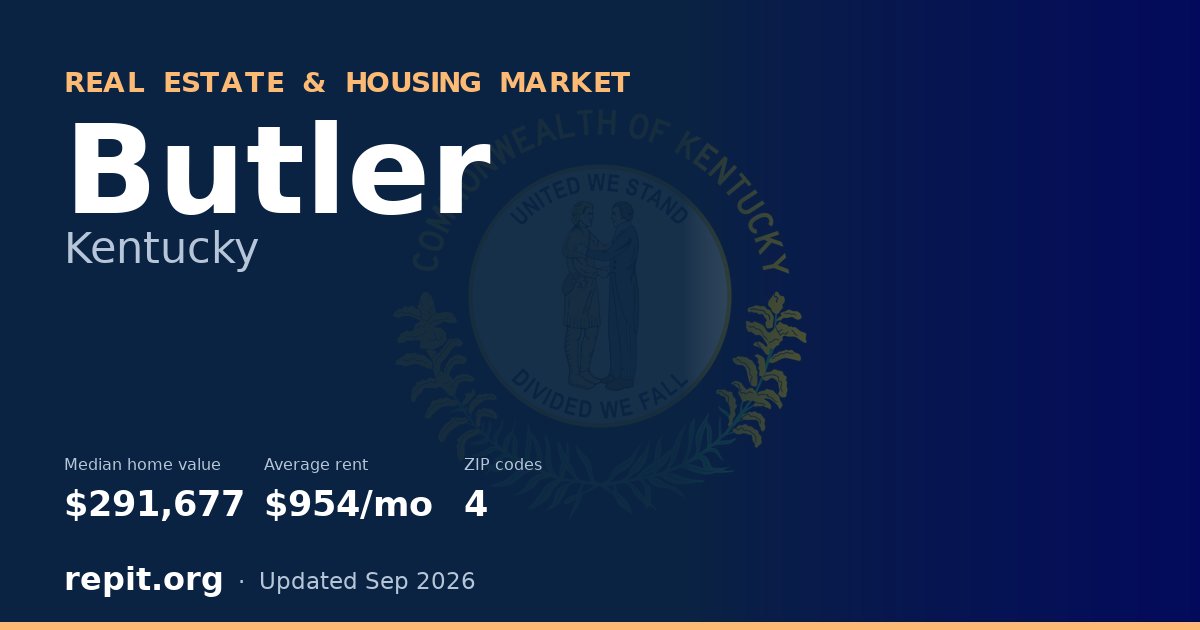 Butler, KY real estate and housing market — median home value $291,677, average rent $954/mo, 4 ZIP codes