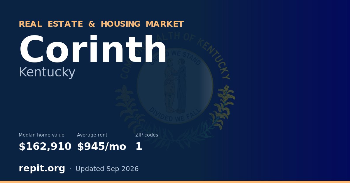 Corinth, KY real estate and housing market — median home value $162,910, average rent $945/mo, 1 ZIP code
