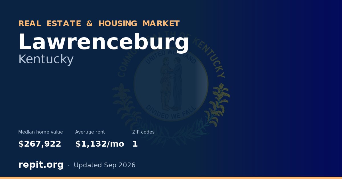 Lawrenceburg, KY real estate and housing market — median home value $267,922, average rent $1,132/mo, 1 ZIP code