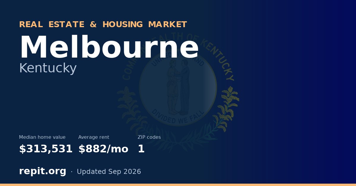 Melbourne, KY real estate and housing market — median home value $313,531, average rent $882/mo, 1 ZIP code