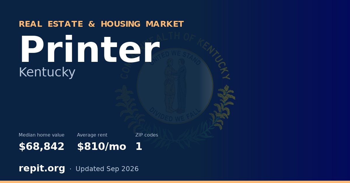 Printer, KY real estate and housing market — median home value $68,842, average rent $810/mo, 1 ZIP code