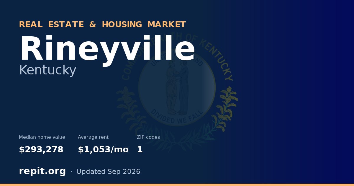 Rineyville, KY real estate and housing market — median home value $293,278, average rent $1,053/mo, 1 ZIP code