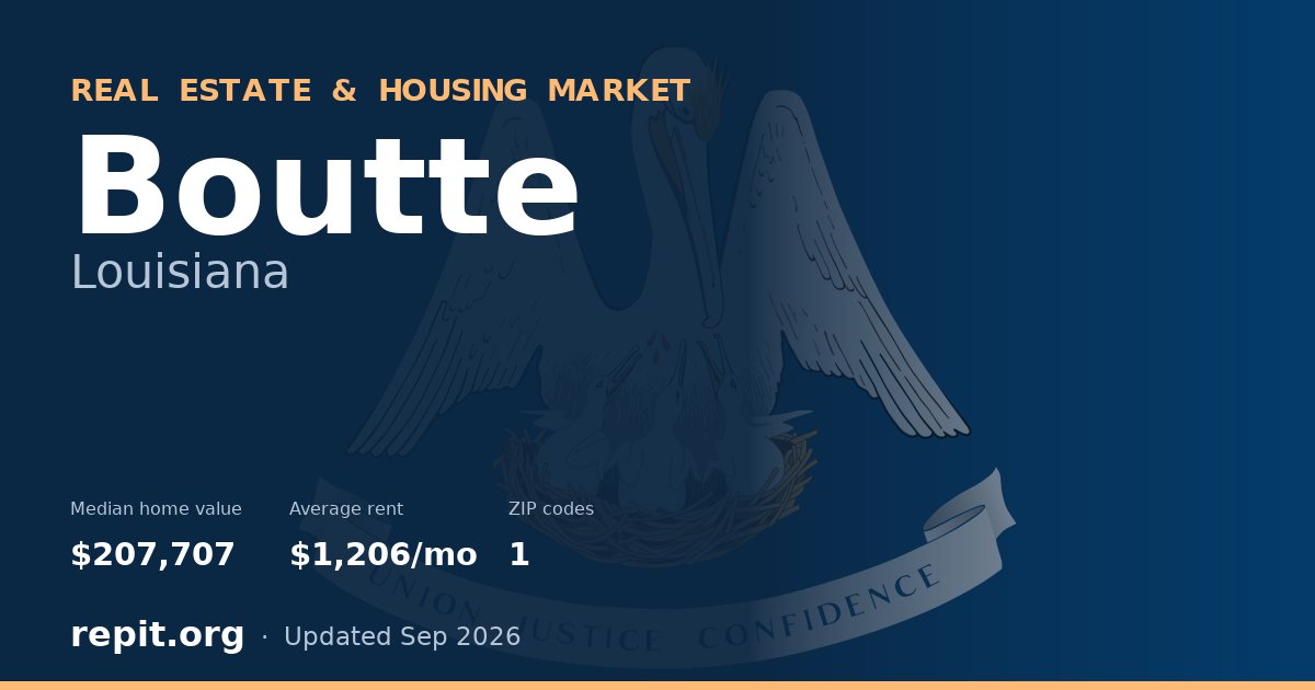 Boutte, LA real estate and housing market — median home value $207,707, average rent $1,206/mo, 1 ZIP code