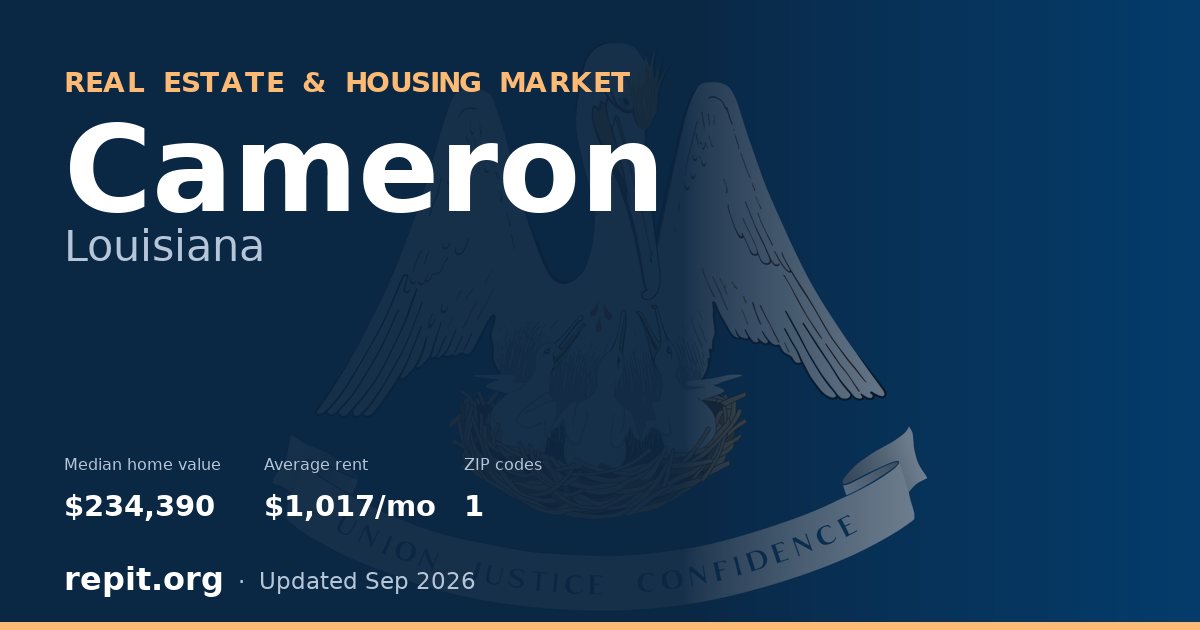 Cameron, LA real estate and housing market — median home value $234,390, average rent $1,017/mo, 1 ZIP code