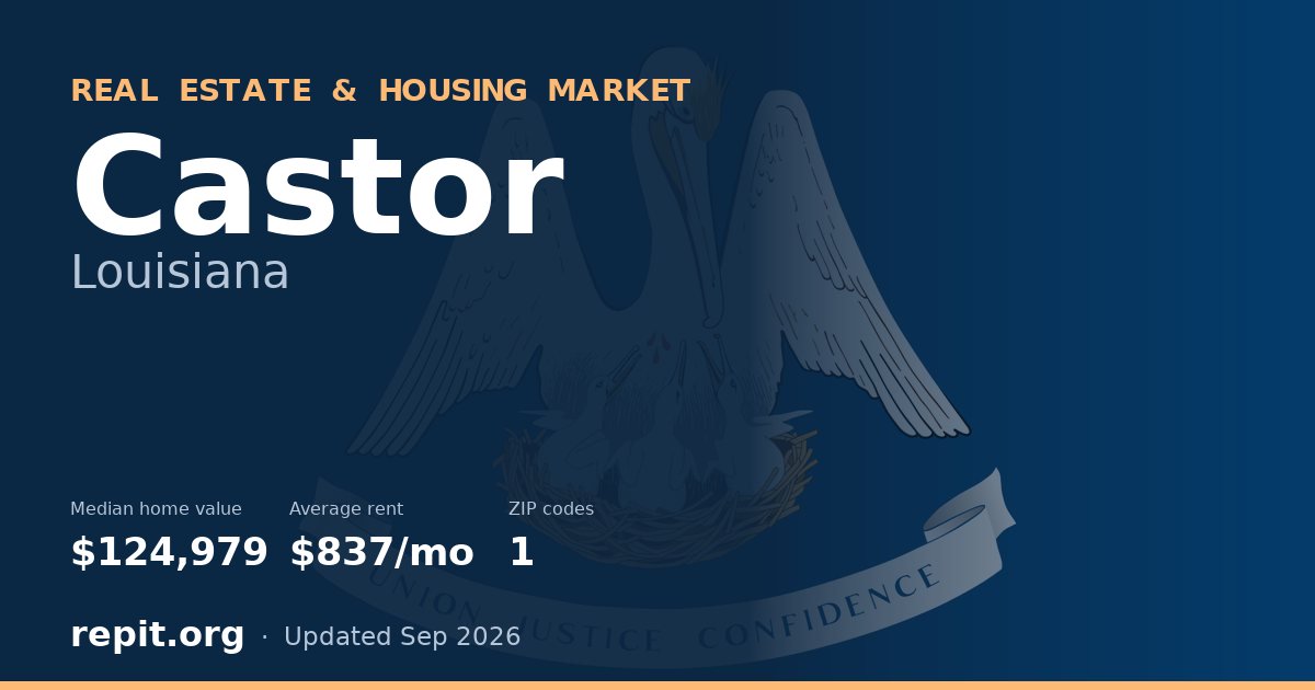 Castor, LA real estate and housing market — median home value $124,979, average rent $837/mo, 1 ZIP code