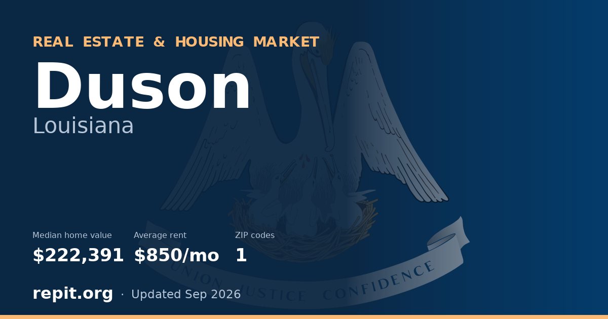 Duson, LA real estate and housing market — median home value $222,391, average rent $850/mo, 1 ZIP code