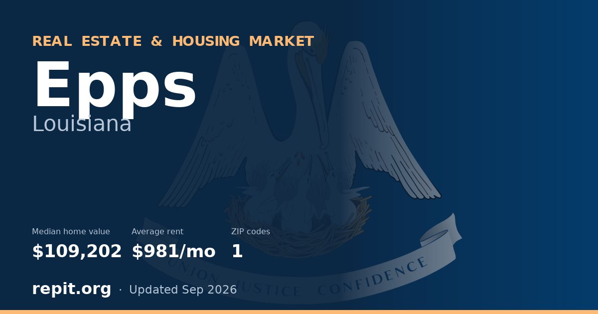 Epps, LA real estate and housing market — median home value $109,202, average rent $981/mo, 1 ZIP code