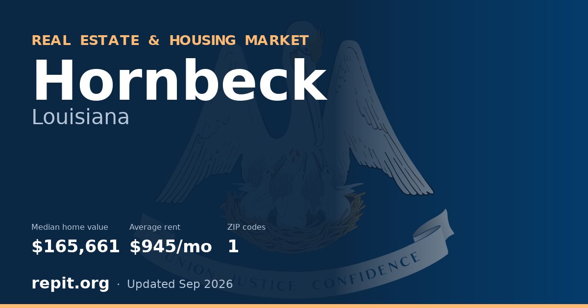 Hornbeck, LA real estate and housing market — median home value $165,661, average rent $945/mo, 1 ZIP code