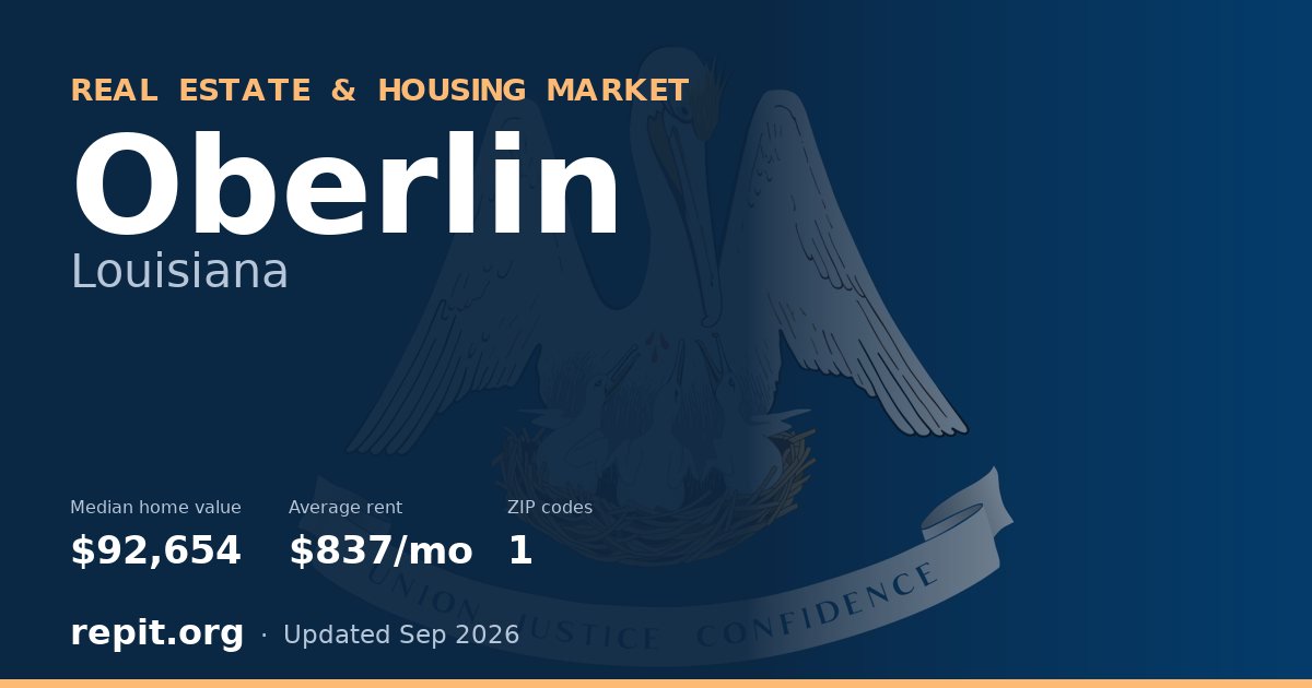 Oberlin, LA real estate and housing market — median home value $92,654, average rent $837/mo, 1 ZIP code