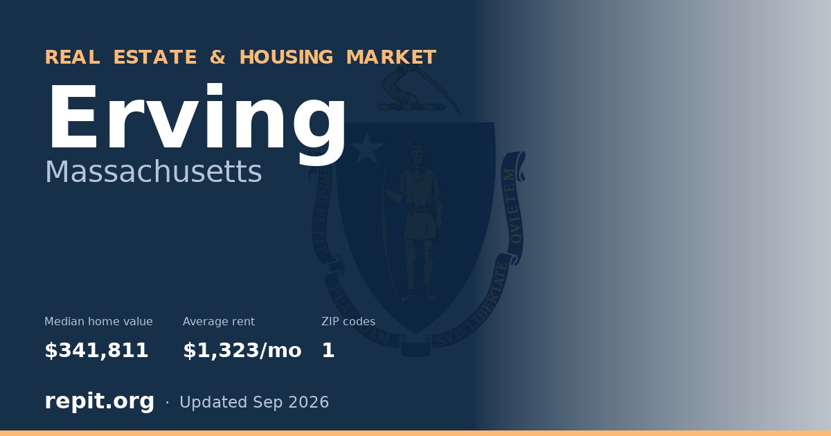 Erving, MA real estate and housing market — median home value $341,811, average rent $1,323/mo, 1 ZIP code