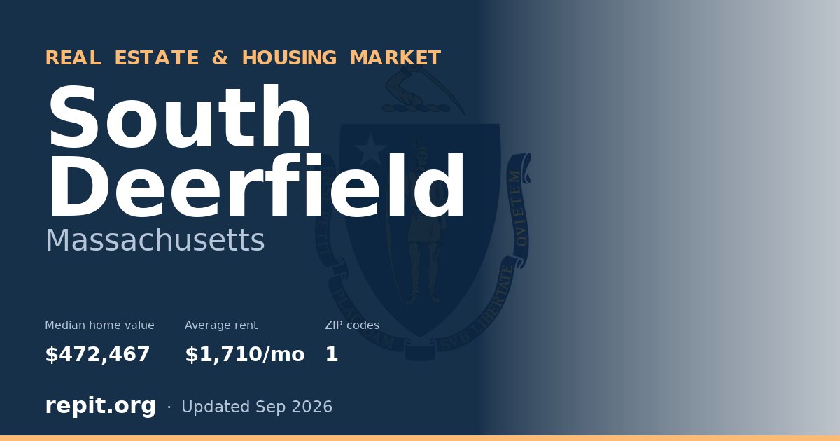 South Deerfield, MA real estate and housing market — median home value $472,467, average rent $1,710/mo, 1 ZIP code