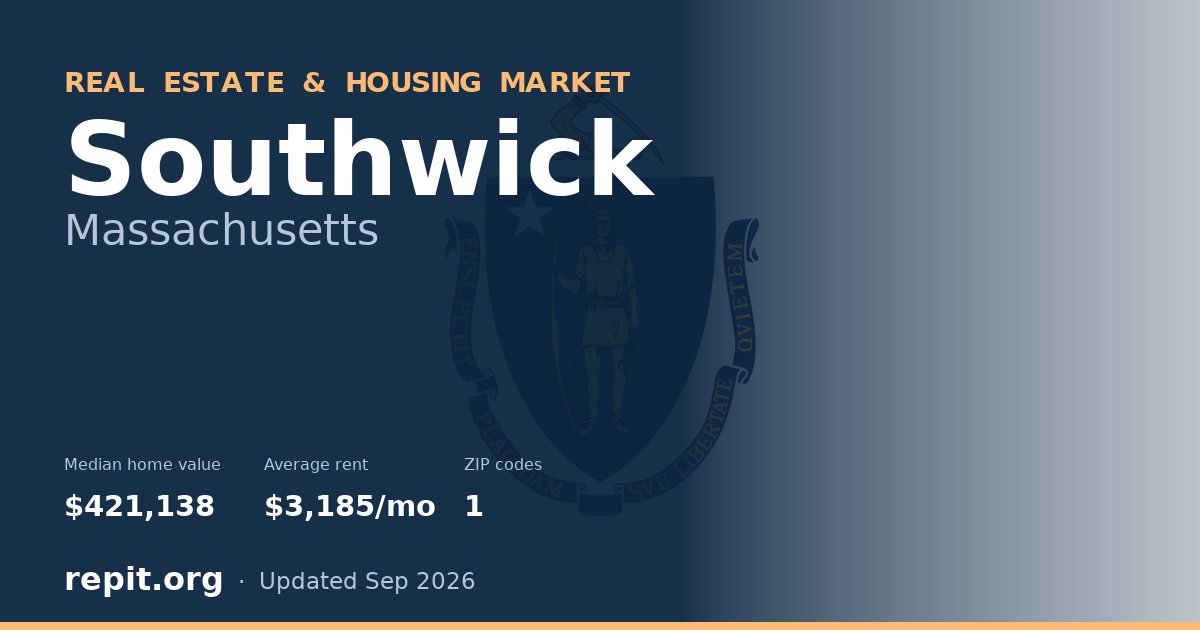 Southwick, MA real estate and housing market — median home value $421,138, average rent $3,185/mo, 1 ZIP code