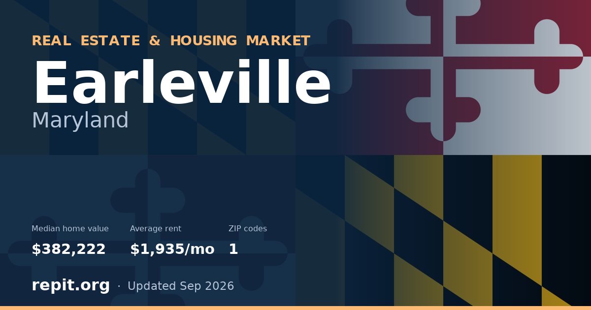 Earleville, MD real estate and housing market — median home value $382,222, average rent $1,935/mo, 1 ZIP code
