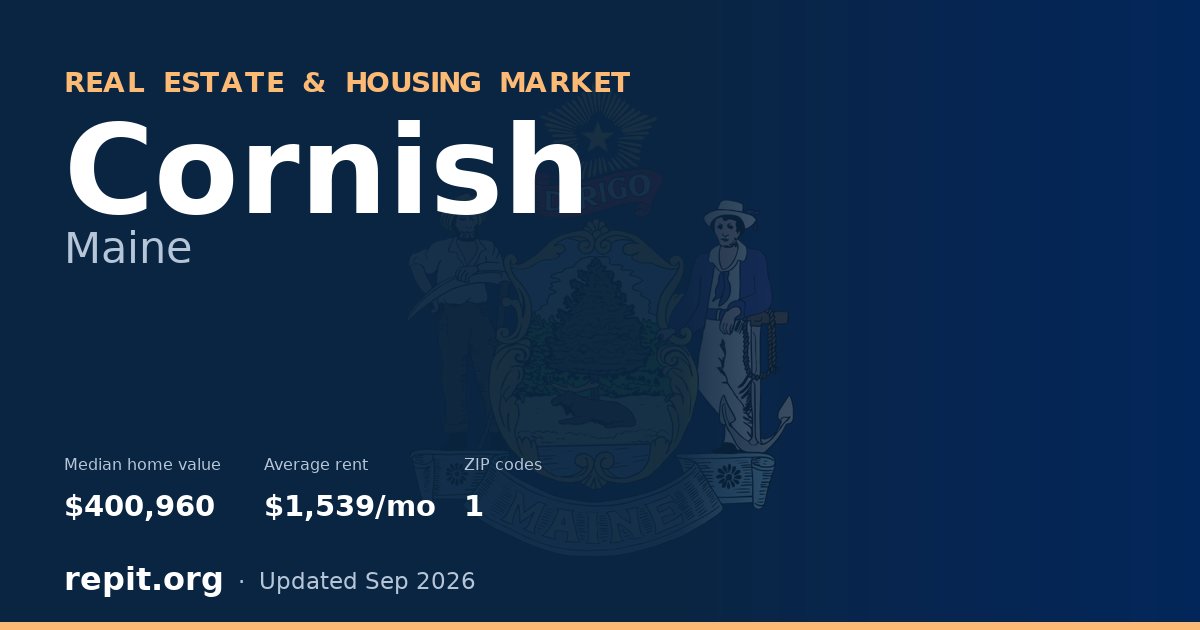 Cornish, ME real estate and housing market — median home value $400,960, average rent $1,539/mo, 1 ZIP code