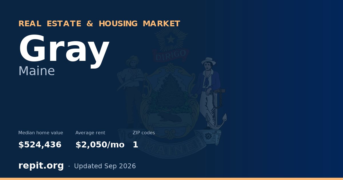 Gray, ME real estate and housing market — median home value $524,436, average rent $2,050/mo, 1 ZIP code