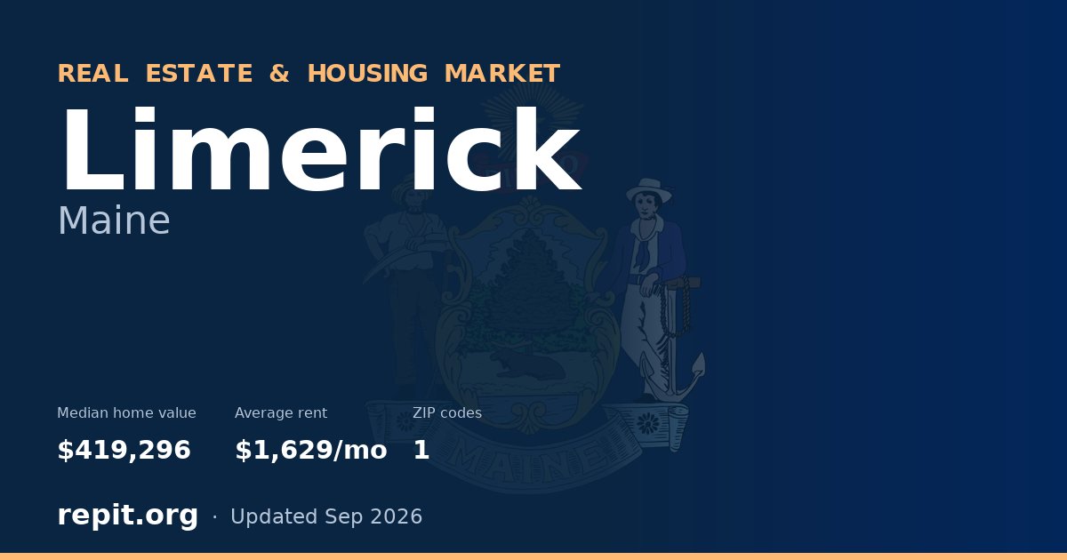 Limerick, ME real estate and housing market — median home value $419,296, average rent $1,629/mo, 1 ZIP code