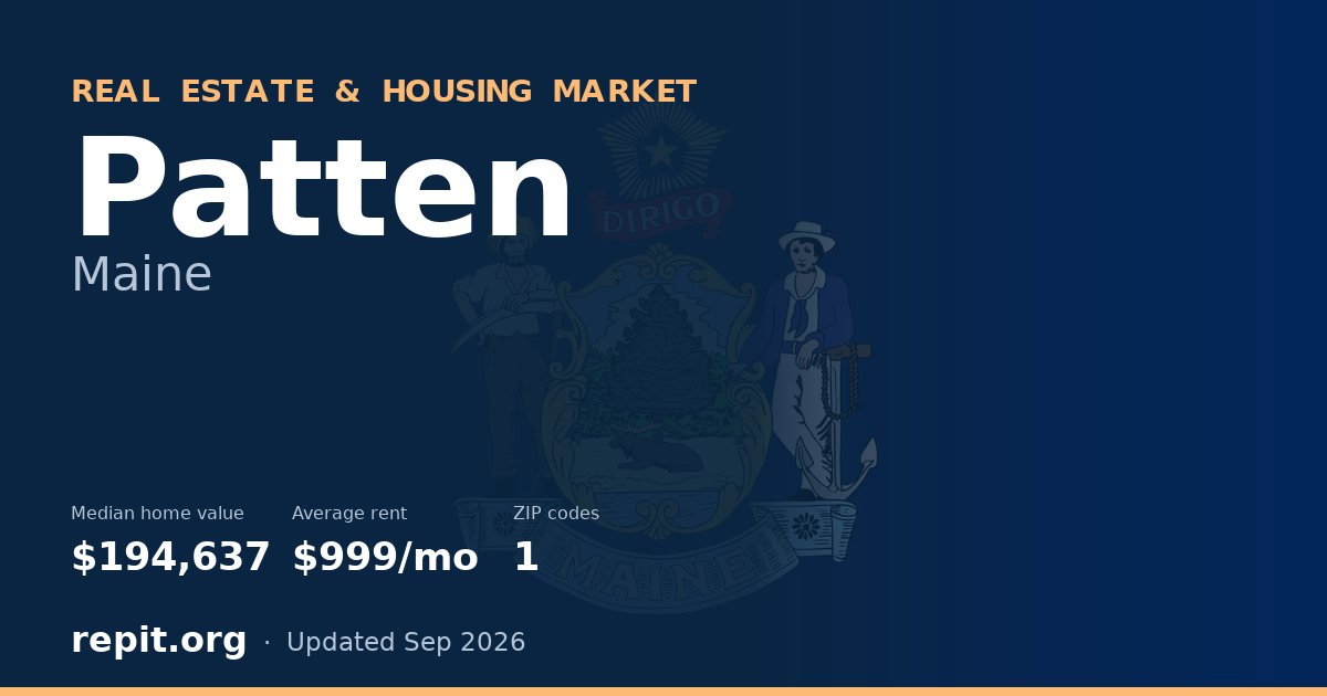 Patten, ME real estate and housing market — median home value $194,637, average rent $999/mo, 1 ZIP code