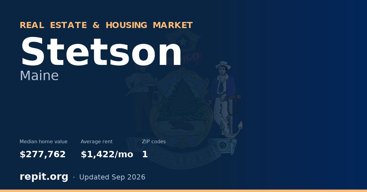 Stetson, ME real estate and housing market — median home value $277,762, average rent $1,422/mo, 1 ZIP code