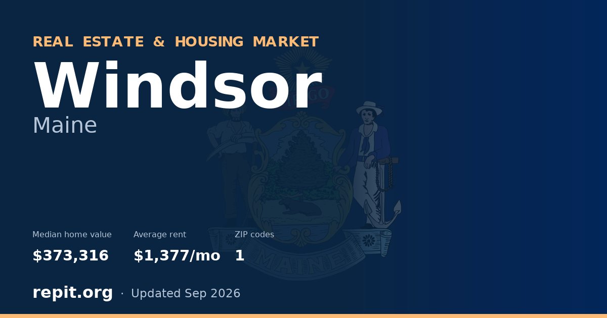 Windsor, ME real estate and housing market — median home value $373,316, average rent $1,377/mo, 1 ZIP code