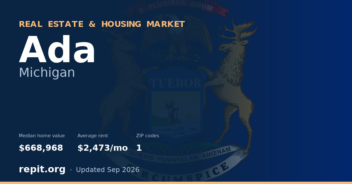 Ada, MI real estate and housing market — median home value $668,968, average rent $2,473/mo, 1 ZIP code