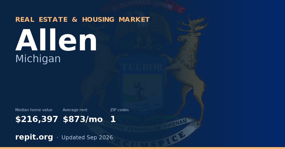 Allen, MI real estate and housing market — median home value $216,397, average rent $873/mo, 1 ZIP code